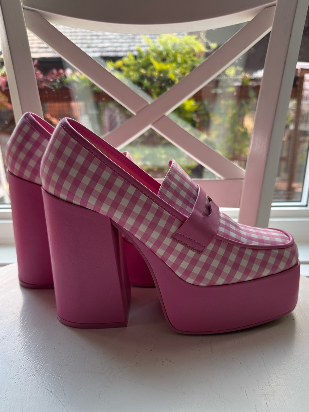 🎀 Daisy Street ASOS Pink Gingham Platform Loafers Size 7 Coquette Retro